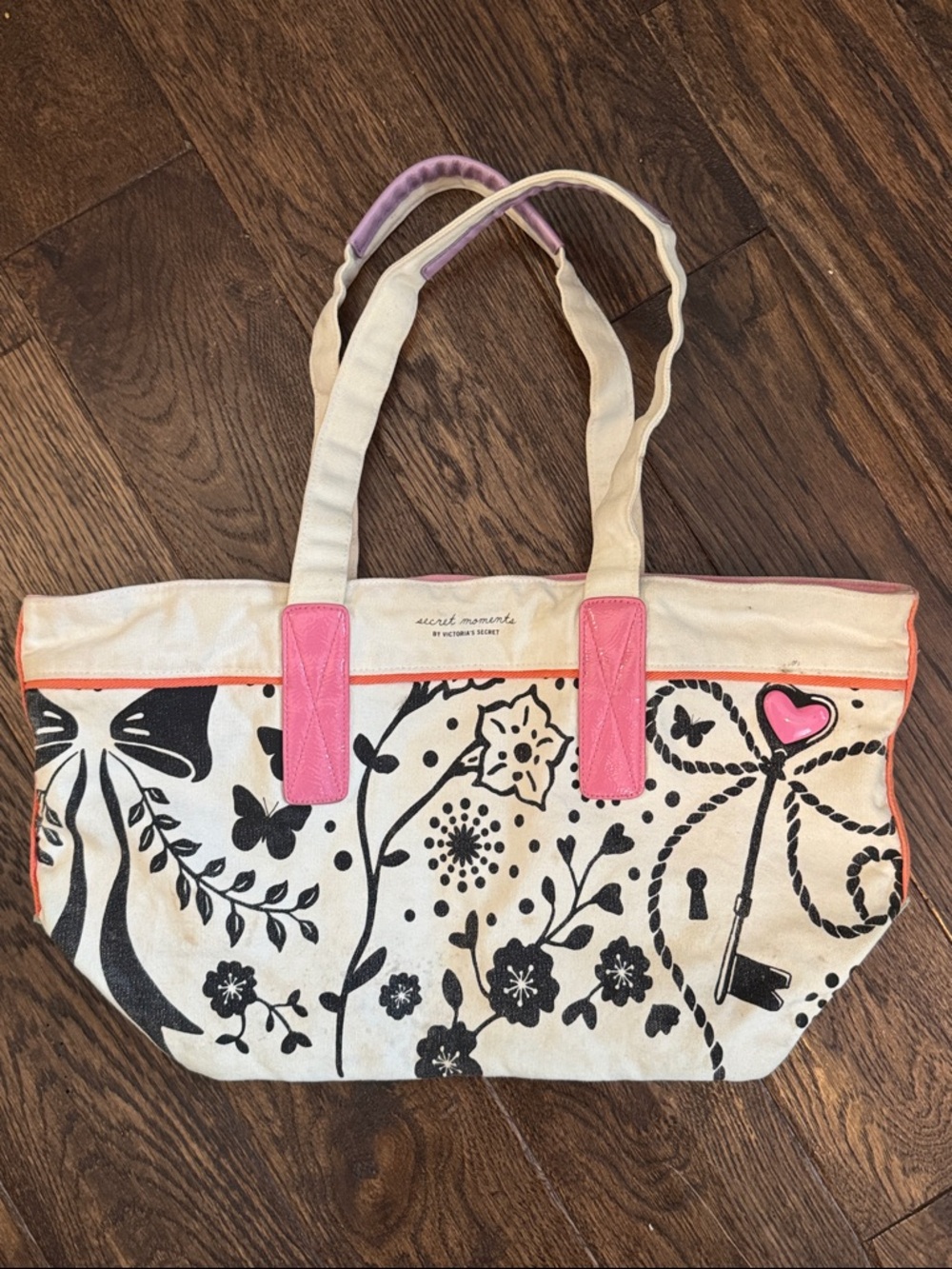 Rare Victoria’s Secret Secret Moments Floral Canvas Tote Bag Pink Black White